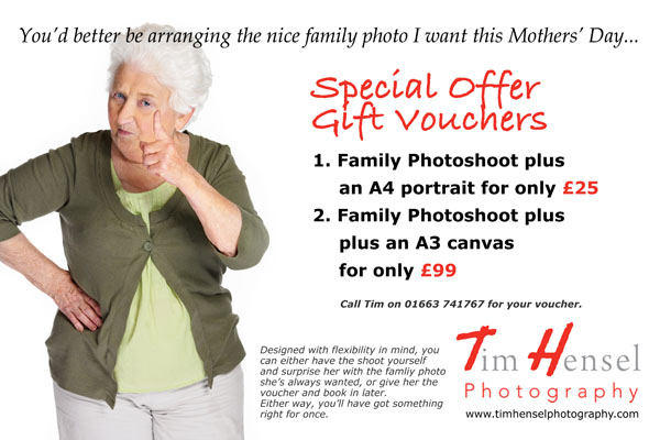 Special offer gift vouchers for mothers day family portrait photography