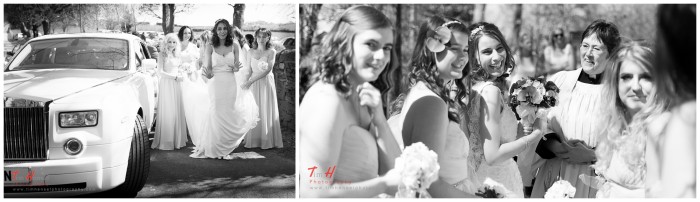 The Bride and The Girls arrive for the wedding, at Mellor Church in Cheshire.