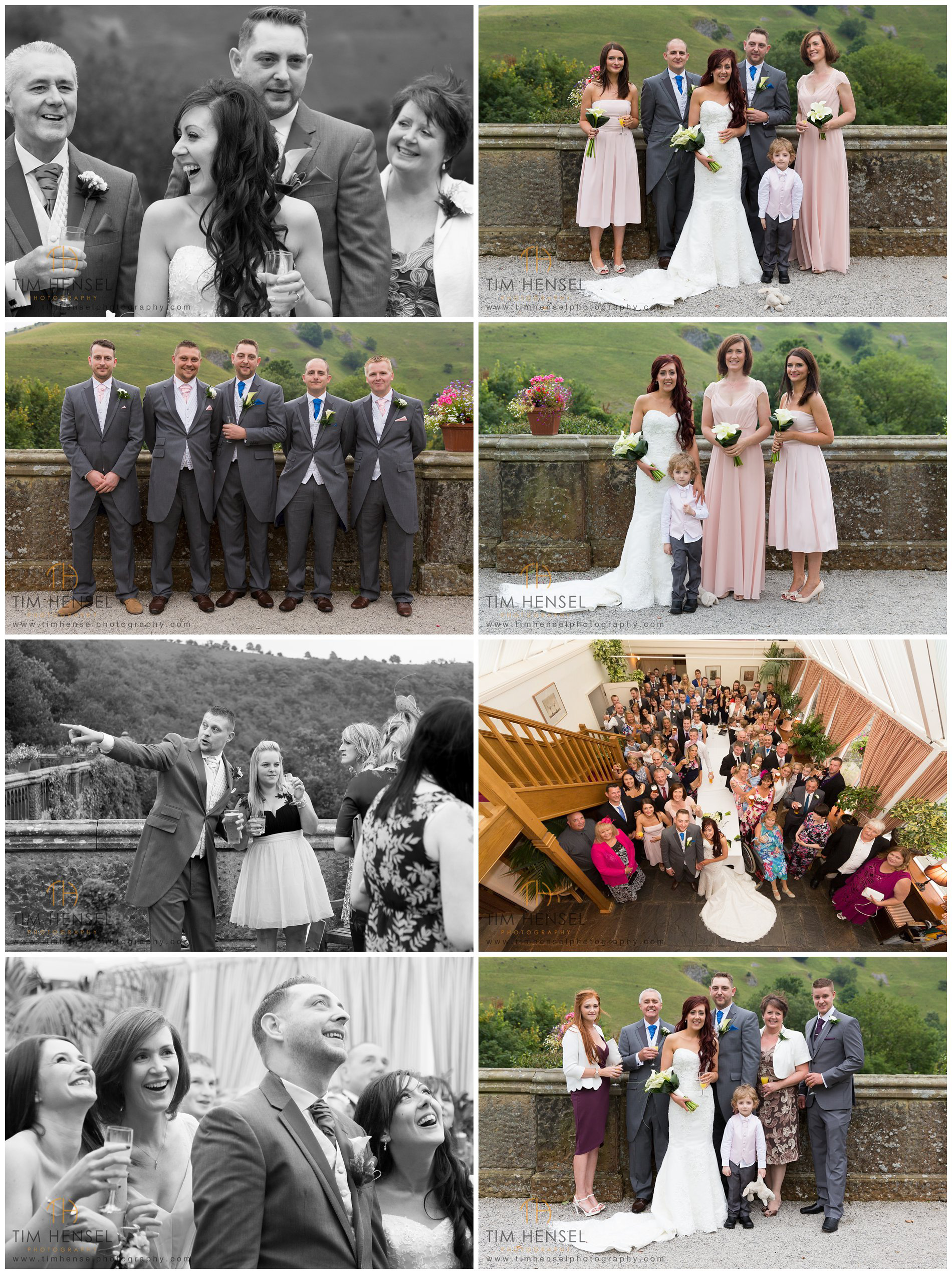 Group photos at a Cressbrook Hall wedding