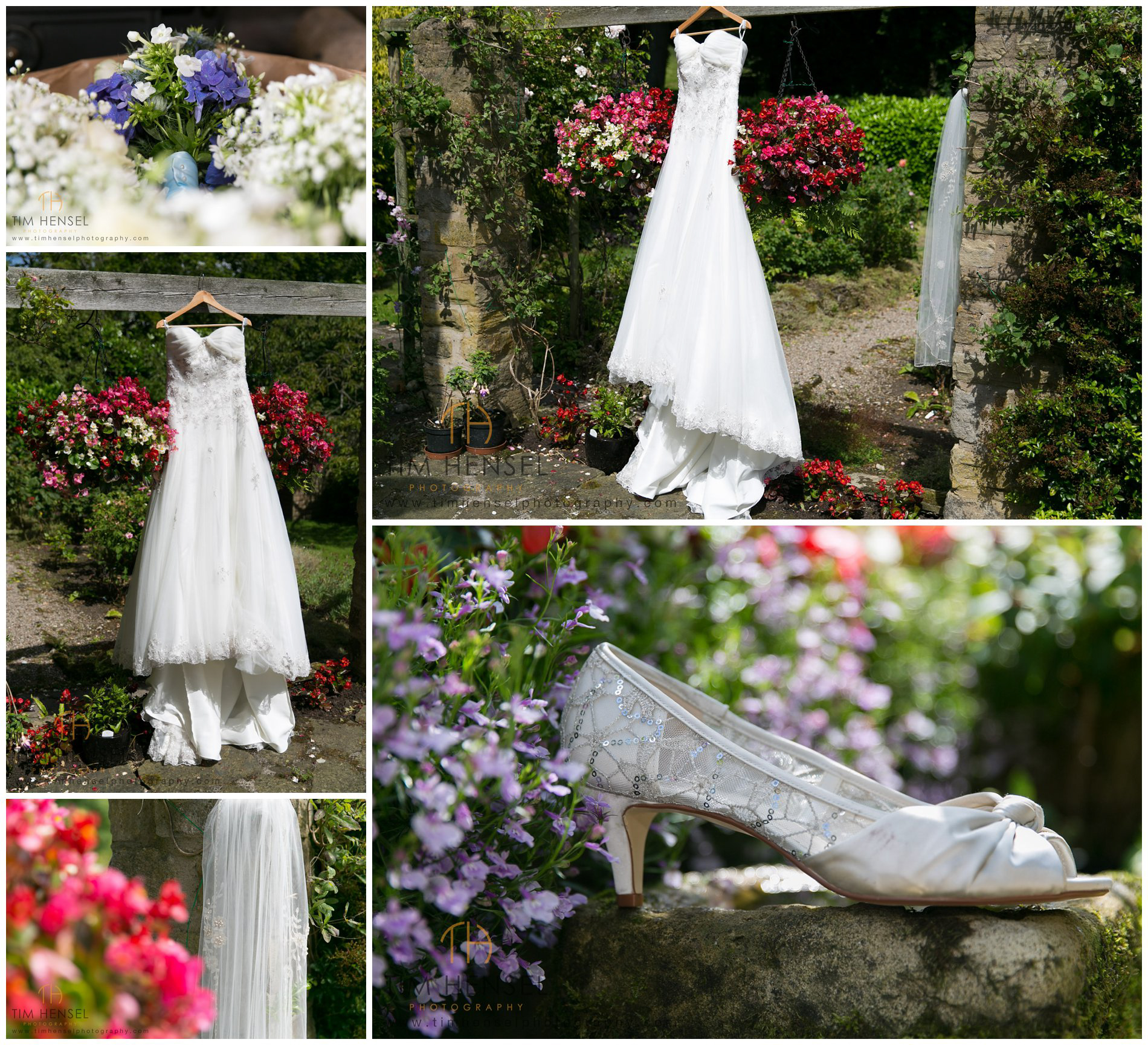Photos of wedding dress and details in Derbyshire