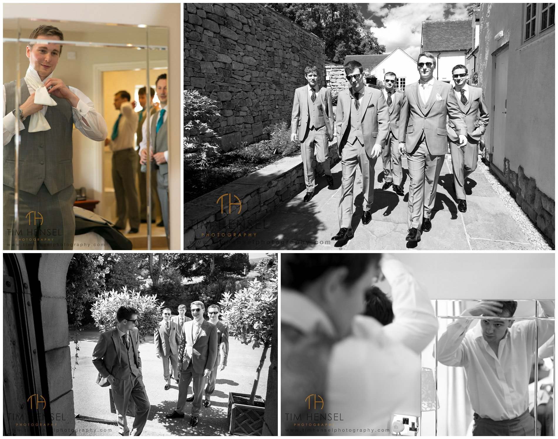 Photographs of the bridegroom and his groomsmen at Losehill House